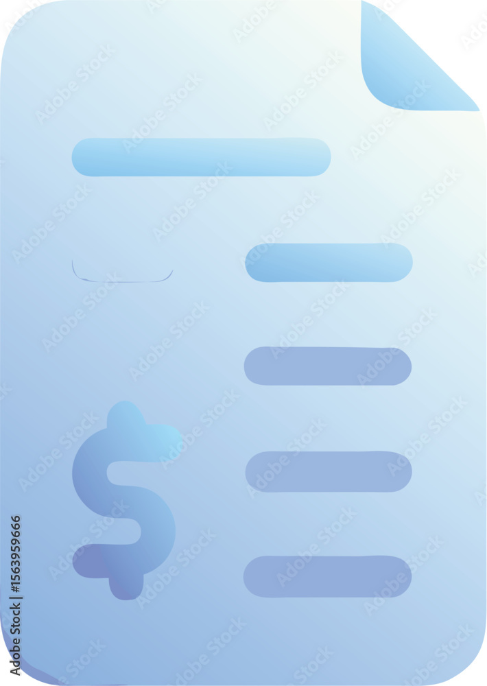 Poster vector art of a blue gradient icon of a document with a dollar sign, isolated on transparent backgro