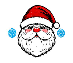 Hand-Drawn Santa Claus Head, Christmas Illustration