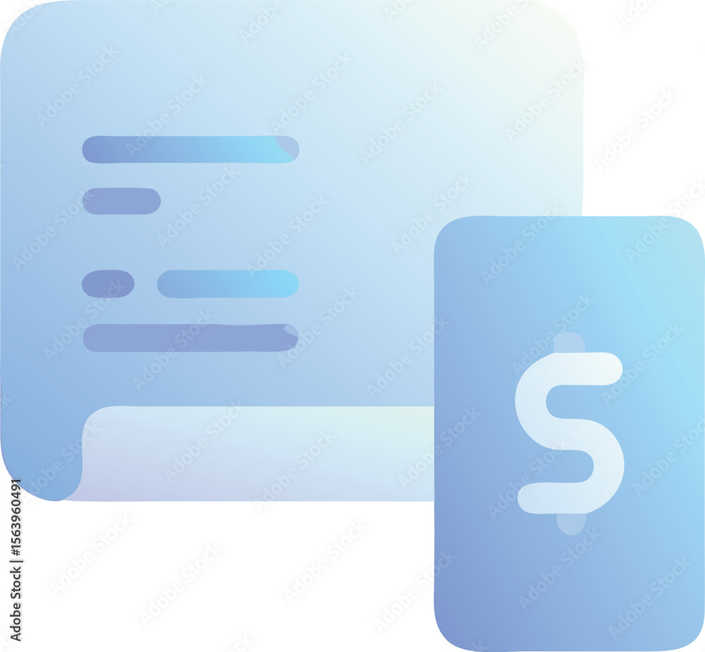 Poster vector art of a blue gradient invoice icon with a dollar sign, isolated on transparent background