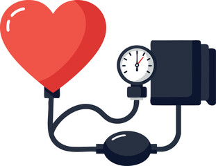 Heart shaped blood pressure monitor with cuff and gauge for health checkup and medical care vector illustration