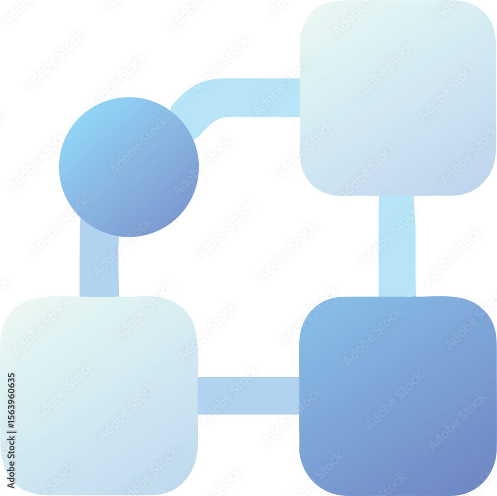 Poster vector art of a blue gradient network connection icon with nodes and links, isolated on transparent 