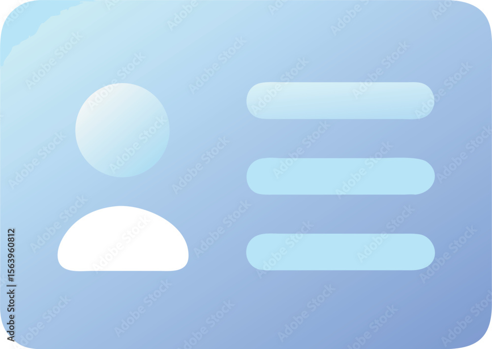 Poster vector art of a simple id card icon with a person symbol and three lines of text, isolated on transp