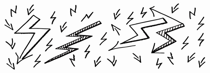 Hand-drawn Lightning Bolt Illustrations: Set of Energy Icons