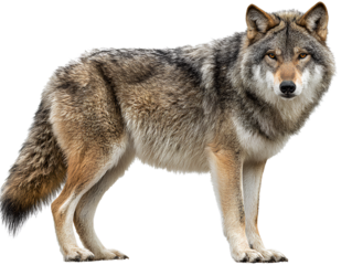A full-body Wolf standing on the ground, with a transparent background