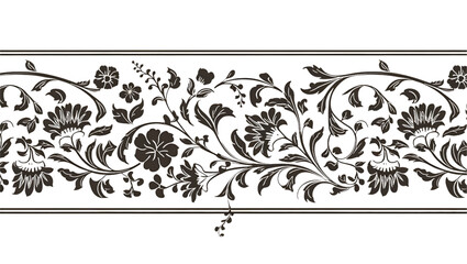 Elegant dark floral border design with intricate swirling vines and leaves