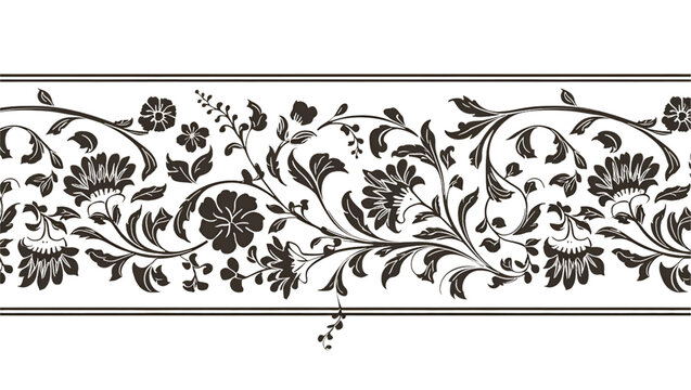 Elegant dark floral border design with intricate swirling vines and leaves