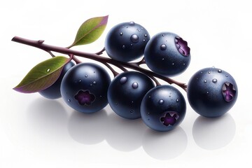 Fototapeta premium Blueberries with leaves on a branch
