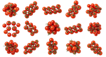 Beautifully Arranged Vibrant Cherry Tomatoes Ready for Culinary Dishes, Healthy Recipes, and Gardening Inspiration, isolated on a transparent background