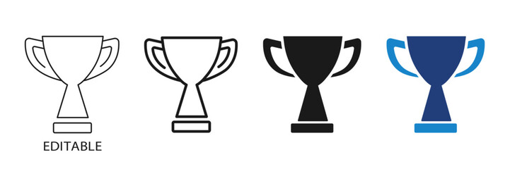 Trophy Icons Set – Editable Stroke Award Cup outline and filled. Vector