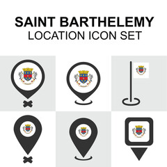 Elegant location icons representing Saint Barthélemy with official flags and pins for French island content.