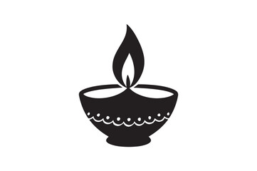 hindu festival diya silhouette vector art illustration on white background