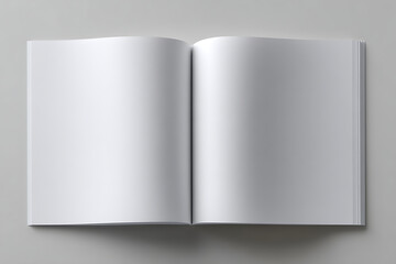 Open blank white book pages with soft grey background image