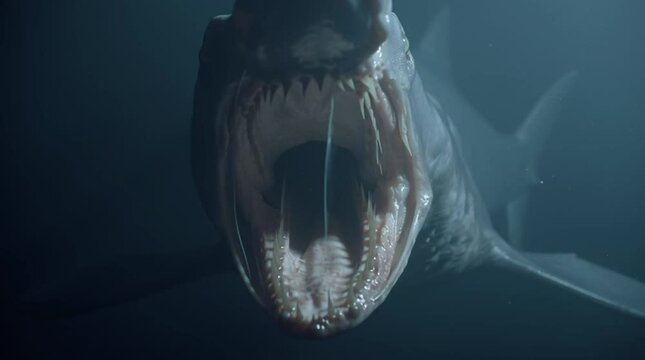 Encounter with a prehistoric fish in deep ocean waters revealing captivating features and behavior during nighttime exploration