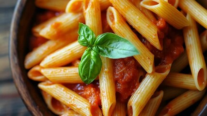 Cooking perfect pasta with a rich tomato sauce and fresh basil in the kitchen