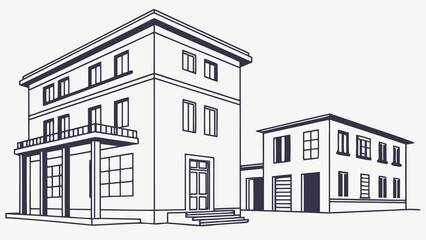 Architectural drawing of a modern house with garage building vector illustration design concept image art