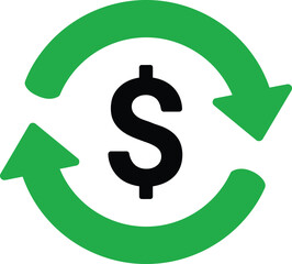 Circular green arrows encircle a black dollar sign, symbolizing financial flow or recurring payments.