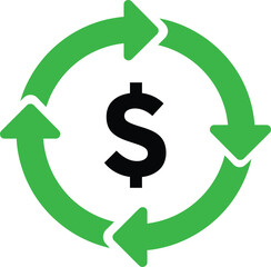 Financial Cycle Icon – Dollar Sign with Recycle Arrows