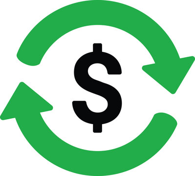 Circular green arrows encircle a black dollar sign, symbolizing financial flow or recurring payments.