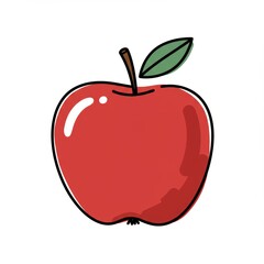 Fototapeta premium Red apple illustration, single fruit with leaf, digital art, vector drawing, fresh food item