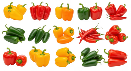 A Colorful Array of Bell Peppers and Chili Peppers for Culinary Inspiration, isolated on a transparent background