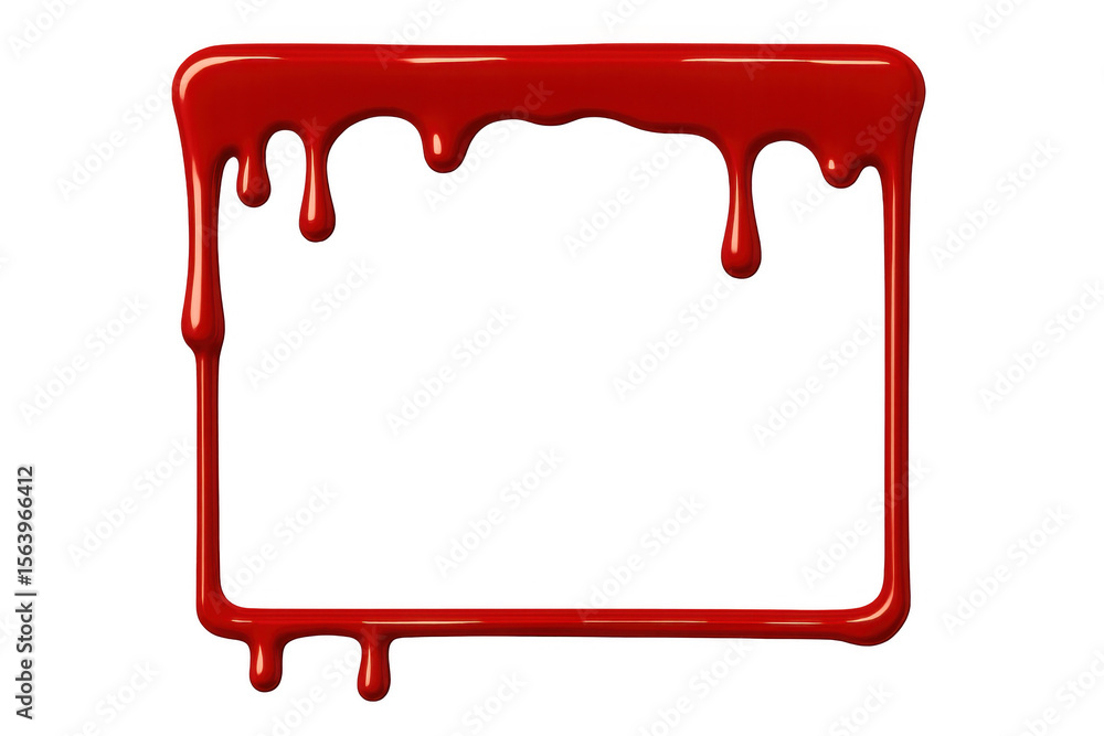 Leinwandbilder Red paint forms a rectangular frame with dripping edges on a transparent background, creating a bold and artistic effect