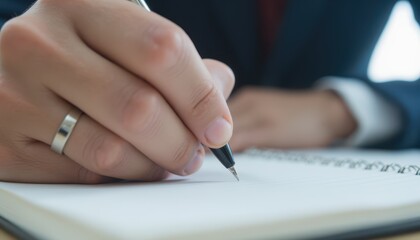 detail shot of tapping pen on a notepad rapidly, showing signs of impatience or mental fatigue.