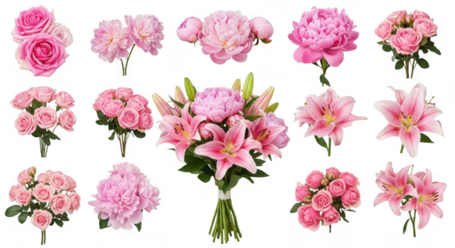 Stunning Floral Arrangement of Vibrant Pink Flowers, Perfect for Celebrations, Weddings, and Special Occasions, isolated on a transparent background - Powered by Adobe