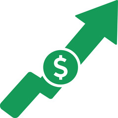 Green arrow pointing upwards with a dollar sign inside a circle, representing financial growth.