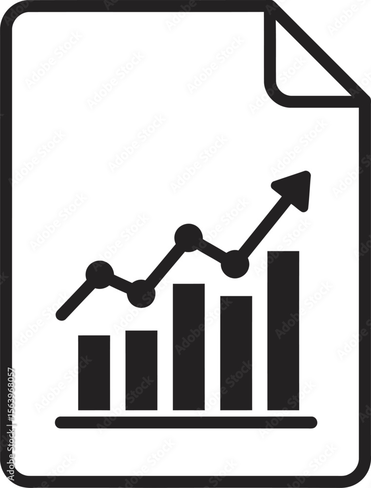 Poster graphic illustration of a document with a rising bar graph and line graph indicating growth.