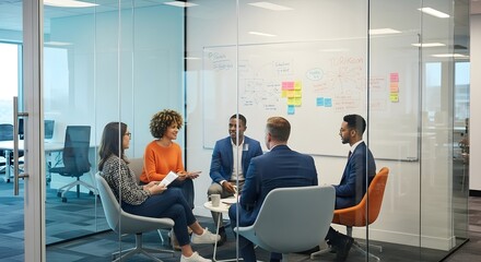 Diverse Business Team Brainstorming Innovative Strategies in Modern Office