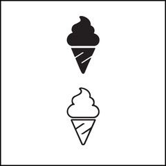 Cone Ice Cream Icon Flat Outline Vector