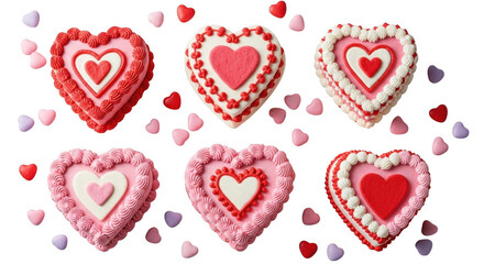 Delicious Heart-shaped Cakes Decorated for Valentine's Day Celebration, isolated on a transparent background