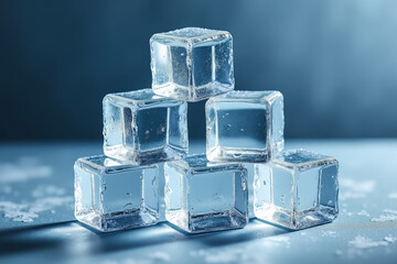 Crystal Clear Ice Cubes A Chilling Display of Frozen Water A Refreshing Still Life of Coldness A Frozen Pyramid of Pure Hydration