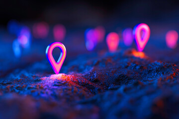 Digital map interface with glowing location pins on network connections futuristic navigation tech