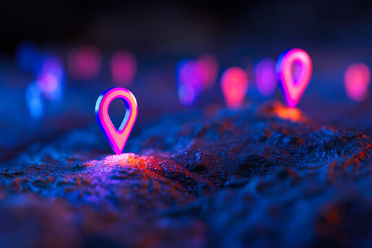 Digital map interface with glowing location pins on network connections futuristic navigation tech - Powered by Adobe