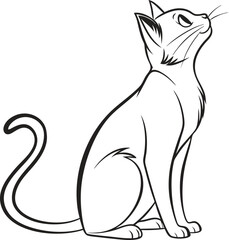 Elegant sitting cat outline looking up minimal line art pet illustration