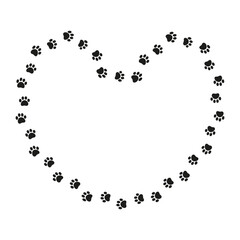 Heart-shaped frame made of paw prints. Cute vector border with empty space for text or photo. Perfect for pet lovers, Valentine’s Day, or adoption designs.
