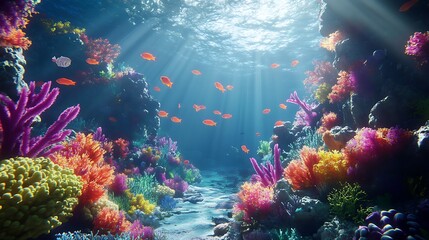 Beautiful tropical fish gliding through vivid coral reef scene high resolution picture