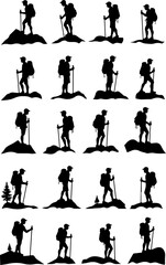 mountain hiker, hiking, trekking, outdoors, adventure,  tree vector bundle