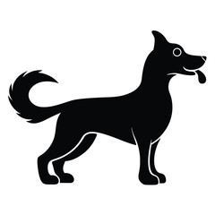 Playful Silhouette of a Dog Standing with Tongue Out, Expressing Joy and Energy in a Simple yet Captivating Design