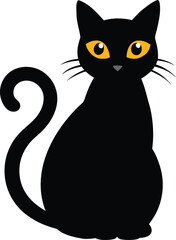 Elegant black cat with yellow eyes minimalist vector art illustration