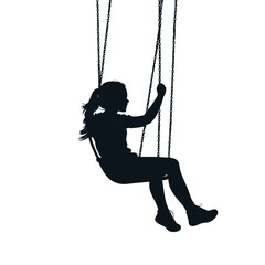 Silhouette of a girl swinging with copy space for childhood memories design
