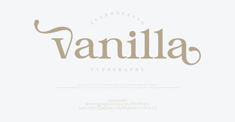 Vanilla Premium luxury elegant alphabet letters and numbers. Typography decoration fonts for branding, wedding, logos. vector illustration