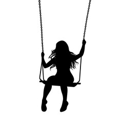 Silhouette of a woman on a swing with copy space for creative design