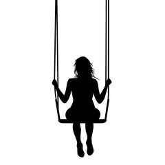 Silhouette of a girl on a swing with copy space for lifestyle design