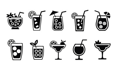 Refreshing Summer Cocktails Icon set vector on transparent background.	