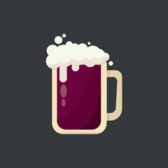 Large mug of fresh dark foamy beer - Vector illustration