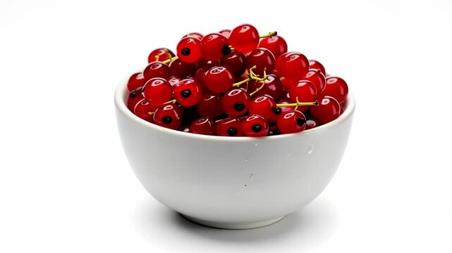 Bowl of fresh red currants on white background, healthy food concept, berry harvest