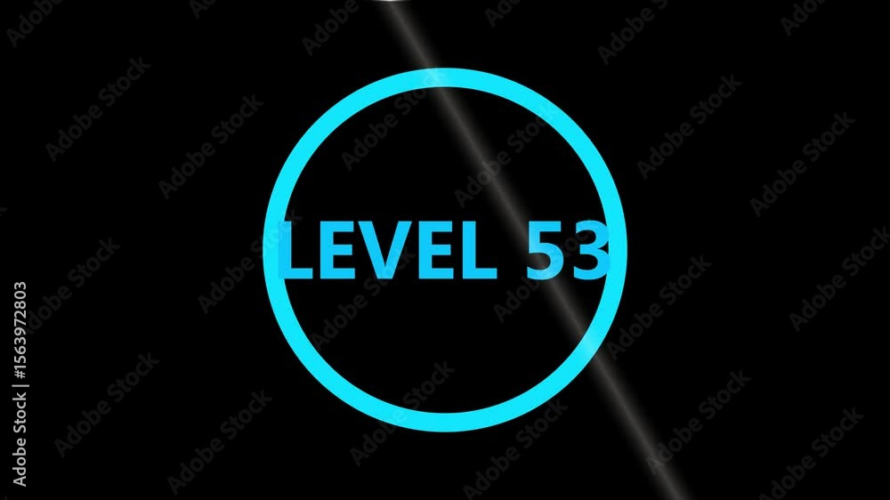 Aufkleber level 53 text animation. level eight text font, level up text animation. level- 53 text animation