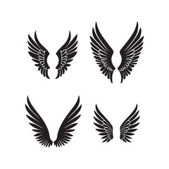 Obraz premium A powerful set of black bird wings, a majestic eagle silhouette vector illustration for tattoo design or symbol of freedom